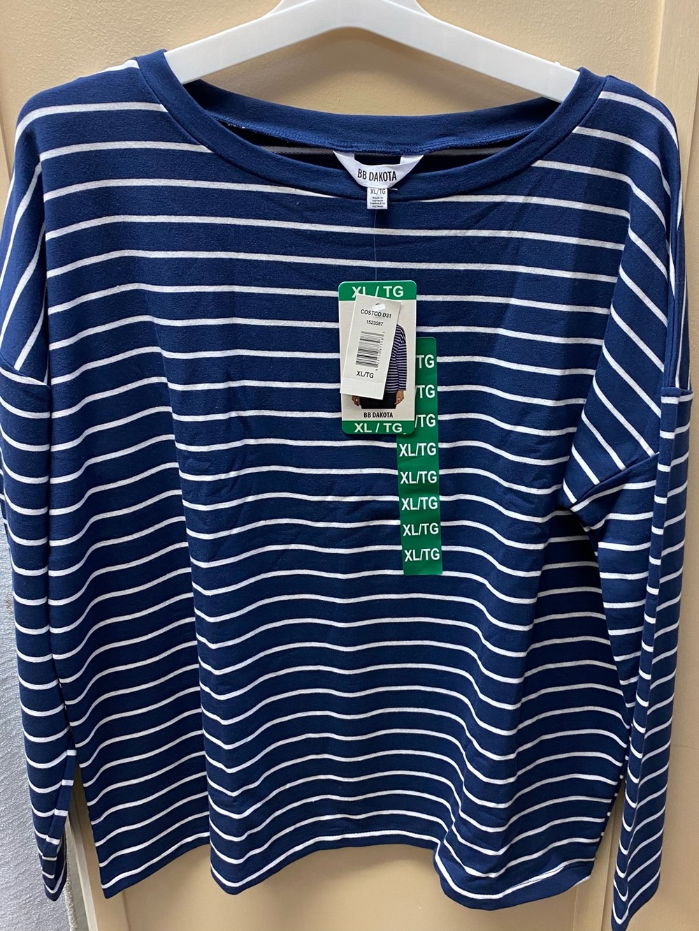 BB Dakota Blue and White Striped Crewneck Top
